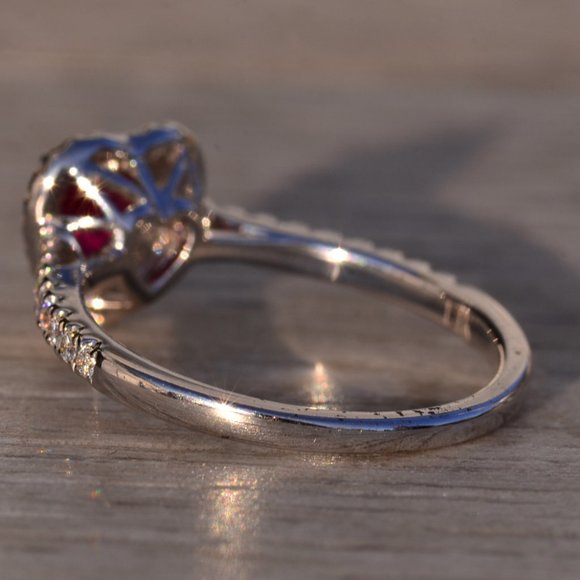 Heart Shaped Natural Ruby and Double Halo Natural Diamond Ring - Picture 4 of 10